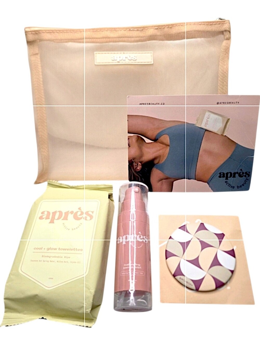 Après Beauty Self Care Travel Set Glow Towelettes Spray Mirror Pouch New